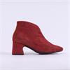 Wonders V Cut Pointed Block Heel Boot - Red Suede
